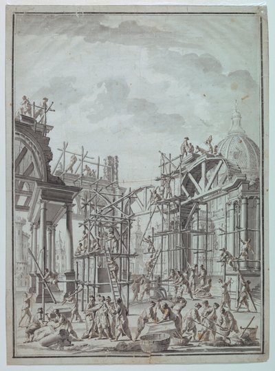 Zeichnung, Arbeiter bauen Arkaden, ca. 1740 von Unknown artistUnknown artist