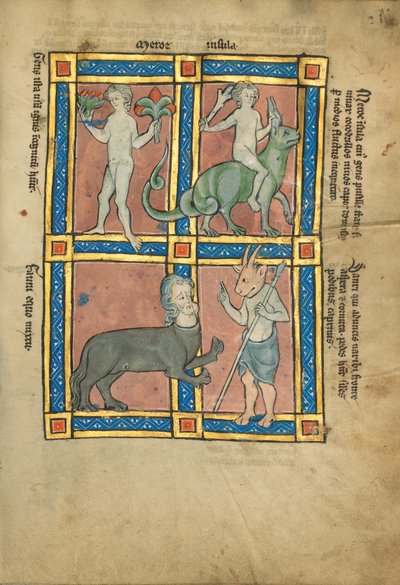 Ein Mann ohne Kenntnis des Feuers; Ein Mann reitet auf einem Krokodil; Ein Zentaur; Sanrus von Unknown artist