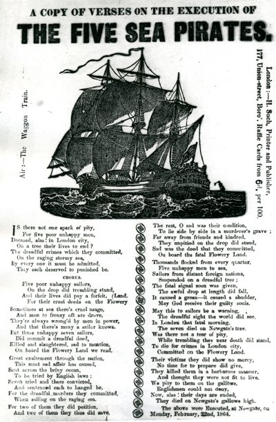 Ein Gedicht über die Hinrichtung der fünf Seepiraten, ca. 1864 von Unknown artist