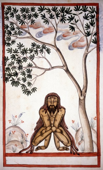 Ein Fakir. Seite aus dem Manuskript (ms.8300) „Geschichte der Mogul“ (Moghul oder Moghol) von Stefano Nivibus Cardeira. 18. Jahrhundert. Biblioteca Marciana, Venedig von Unknown artist