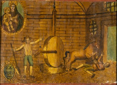 Ein Mann wird von einem Pferd umgeworfen, Ex-Voto aus dem späten 18. Jahrhundert von Unknown artist