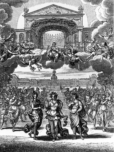 Eine Szene aus Alceste von Jean Baptiste Lully (Giovanni Battista Lulli) (1632-1687). von Unknown artist