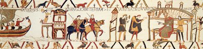 Eine Szene aus dem Teppich von Bayeux, die König Edward zeigt, wie er mit Harold spricht von Unknown artist