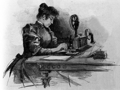 Ein Telegraphenoperator, erfunden vom amerikanischen Erfinder Samuel Finley Breese Morse (1791-1872). Gravur aus dem 19. Jahrhundert von Unknown artist