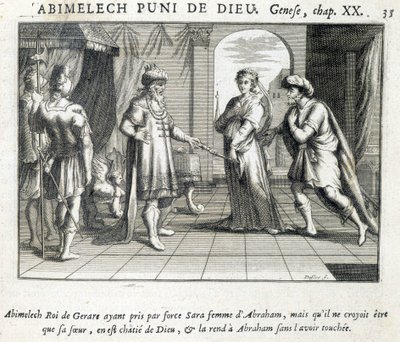 Abimelech gibt Sarah an Abraham - Bibel, Gravur von Unknown artist