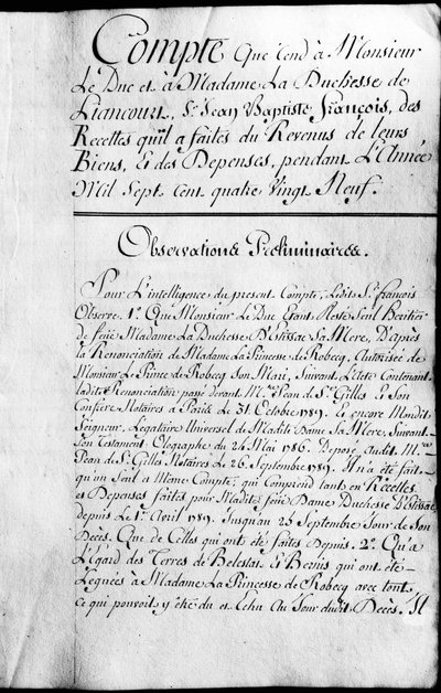 Kontobuch für das Jahr 1789 des Besitzes des Herzogs von Rochefoucauld Liancourt von Unknown artist