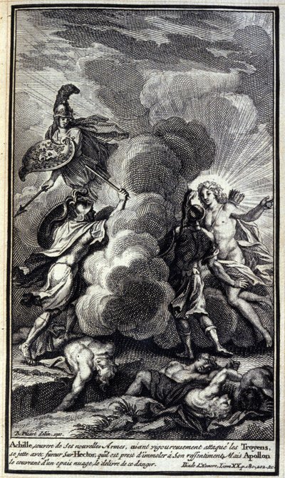 Achilles, mit seinen neuen Waffen, greift die Trojaner an (Illustration aus Buch XX der Ilias von Homer) von Unknown artist
