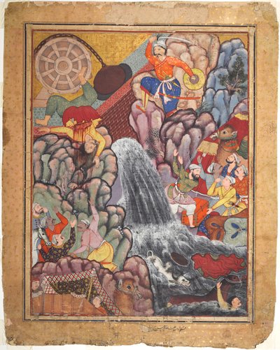 Alamshah zerreißt die Kette des Rades, aus Band 11 eines Hamza-nama (Abenteuer von Hamza) von Unknown artist