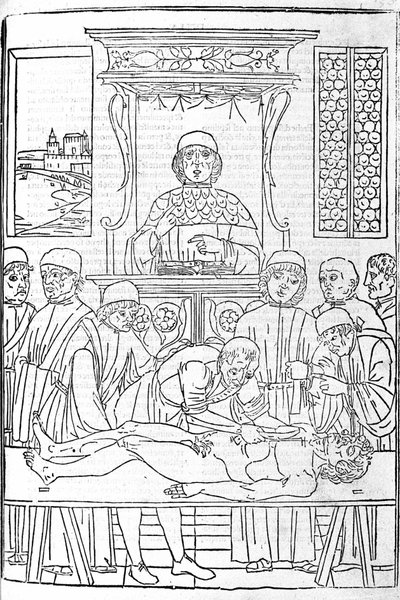 Anatomische Dissektion. Gravur aus einem medizinischen Traktat von Gerolamo Cardano, Florenz. von Unknown artist
