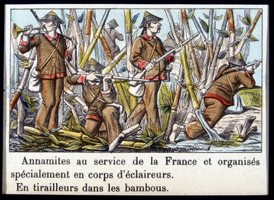 Annamiten im Dienst Frankreichs und speziell in Spähtrupps organisiert, in Kanoniere aus Bambus von Unknown artist