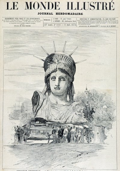 Auf der Weltausstellung 1878: der Kopf der Freiheitsstatue von Herrn Bartholdi, bestimmt für den Hafen von New York - in „Die illustrierte Welt“ vom 13.07.1878 von Unknown artist