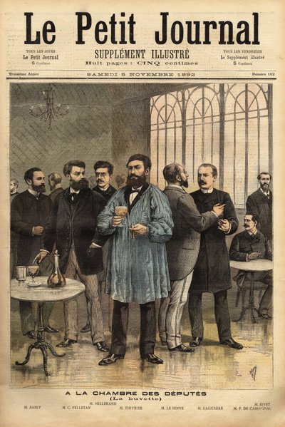An der Bar der Abgeordnetenkammer, von links nach rechts: Emile Basly (1835-1928), Abgeordneter von Paris, aus der Gewerkschaftsbewegung der Bergleute, Camille Pelletan (1846-1915) Journalist, Schriftsteller und Abgeordneter der Bouches du Rhône, Alexandre von Unknown artist