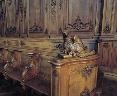 Barockarchitektur: Holzstall, der einen Adler darstellt, Attribut des Evangelisten Johannes. Chor (18. Jahrhundert) der Kirche St. Stephan. Innenansicht. Marmoutier, Bas-Rhin (67) von Unknown artist
