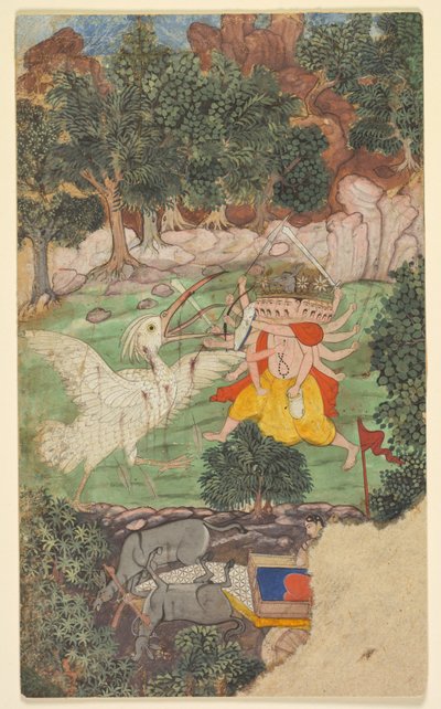 Schlacht von Ravana und Jatayu, aus dem Sarga (Kapitel) 49 des Aranya-kanda (Buch des Waldes) aus einem Ramayana (Reise von Rama) von Valmiki (Inder, aktiv ca. Mitte 1000 v. Chr.) von Unknown artist