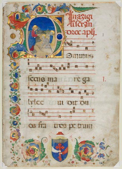 Bifolium aus einem Antiphonar: Initiale D[ominus Iesus] mit der Berufung von Petrus und Andreas von Unknown artist