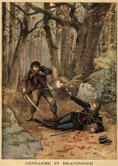 Blutiger Kampf zwischen einem Wilderer und einem Polizisten in der Nähe von Bezier. Gravur in „Le petit journal“ 10/03/1895. Sammlung Selva von Unknown artist