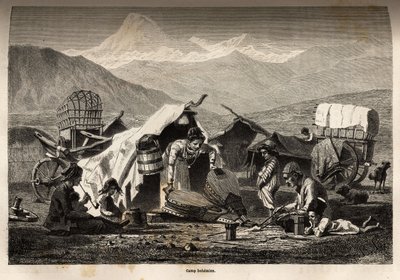 Böhmisches Lager. Gravur zur Illustration der Reise in die Provinzen des Kaukasus, von Basile Vereschaguine, 1864-1865, veröffentlicht in „Le tour du monde, nouveau journal des voyages“, herausgegeben von Edouard Charton von Unknown artist
