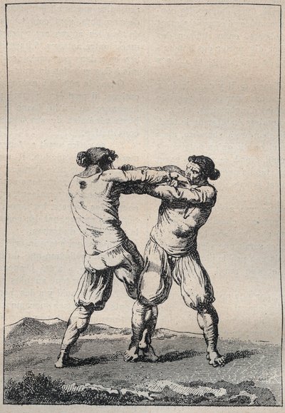 Bretonische Ringer Gravur in „Voyage dans le Finistere ou État de ce département en 1794 et 1795“ von Jacques Cambry (1749-1807) von Unknown artist