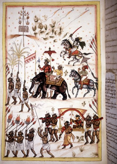 Hochzeitsprozession von Ehepaaren der Oberschicht - Seite aus dem Manuskript „Geschichte von Mogol“ (18. Jahrhundert) von Unknown artist