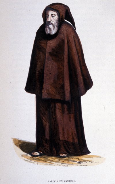 Kapuziner im Mantel, Gravur aus einem Album über religiöse Orden, Paris von Unknown artist