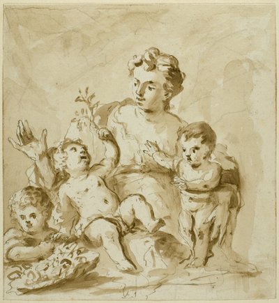 Nächstenliebe mit Mutter (Mutter mit drei Säuglingen) von Unknown artist