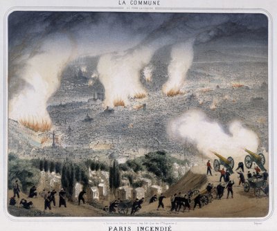Kommune von Paris: Pariser Feuer. Kommunarden feuern Kanonen auf Paris. 1871. von Unknown artist