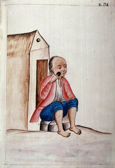 Alltagsleben und Bräuche in Peru: "Indianer rasiert sich den Bart an seiner Tür". Aquarell aus dem Buch "Trujillo del Peru" von Baltasar Martinez Companon y Bajanda, Bischof von Trujillo (1782-1785). 18. Jahrhundert, Madrid. Biblioteca del Palacio Real von Unknown artist