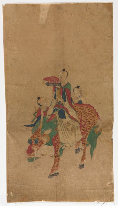 Daoistischer Unsterblicher auf einem Qilin und zwei Begleitern von Unknown artist