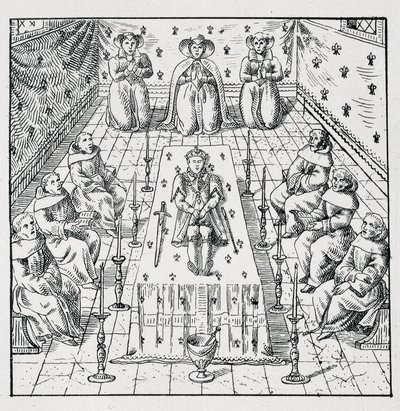 Tod von Karl IX. am 30. Mai 1574 im Alter von 24 Jahren - in „Sammlung von 39 Figuren, die die Katastrophen Frankreichs von 1562 bis 1586 darstellen“ Louis Perrin Druckerei von Unknown artist