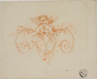 Dekorative Schriftrollen mit zwei Amoretten von Unknown artist