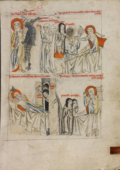 Dämonen geißeln die heilige Hedwig und die heilige Hedwig bittet um die Letzte Ölung; die heilige Hedwig fordert Buße von zwei Nonnen, die ihr Krankenzimmer betraten von Unknown artist