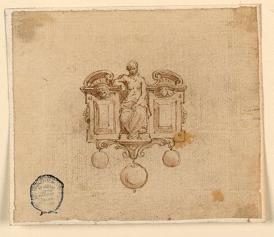 Entwurf für eine Brosche mit Frau im zerbrochenen Giebel von Unknown artist