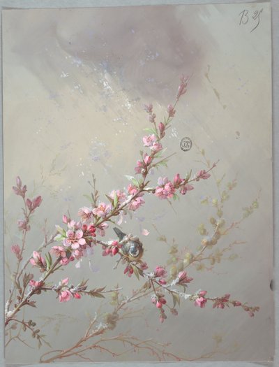 Entwurf für Tapeten und Textilien: Blumen und Vögel von Unknown artist