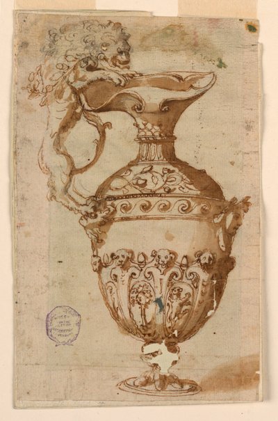 Entwurf für eine Kanne mit Griff in Form eines Löwen von Unknown artist