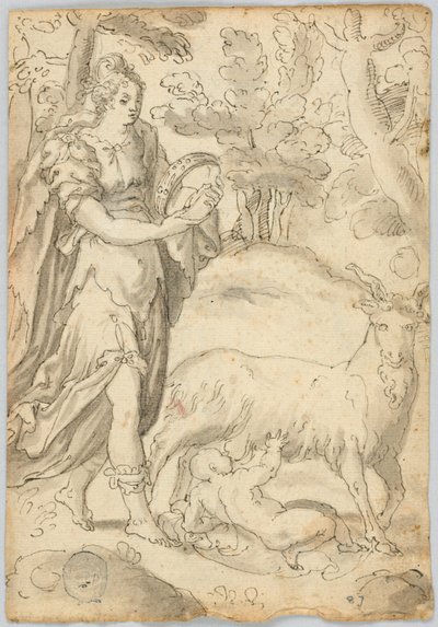 Zeichnung: A) Rhea und der Säugling Jupiter. B) St. Franz von Assisi von Unknown artist