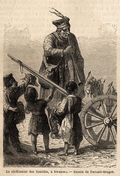 Familienstreit in Swansea. Zeichnung von Durand Brager zur Illustration eines Besuchs der großen Fabriken in Wales im Jahr 1862 von L. Simonin. Gravur in „Le tour du monde“, herausgegeben von Edouard Charton von Unknown artist