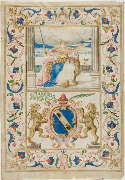 Figur der Gerechtigkeit und Schild mit aufgerichteten Löwen von Unknown artist