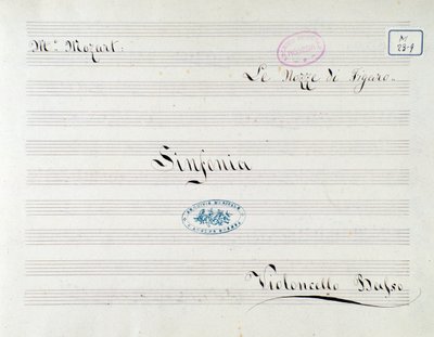 Erste Seite der Partitur für das Cello in Le nozze di Figaro, Oper von Mozart (19. Jahrhundert) von Unknown artist