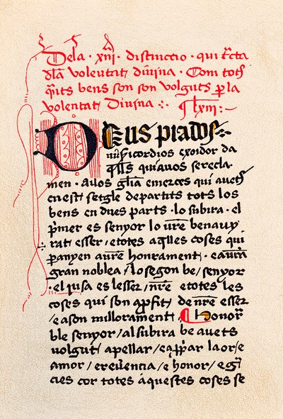 Erste Seite der Ausgabe des "Buches der Gottesbetrachtung" (Llibre de la contemplacio de Deu) Katalanischer Philosoph und Mystiker Ramon Llull (Raymond Lulle) von Unknown artist