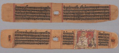 Folio 141, aus einem Kalpa-Sutra und der Geschichte von Kalakacharya: Text (recto); Mönch mit Blume verehrt von einem Laienjünger (verso) von Unknown artist