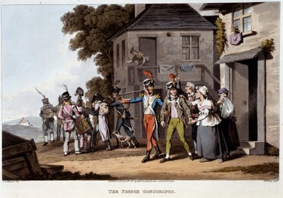 Französische Wehrpflichtige, ca. 1814 - in Historische, militärische und marine Anekdoten und Vorfälle, die den Waffen Großbritanniens und ihrer Verbündeten widerfuhren, endend in Waterloo von Edward Orne von Unknown artist