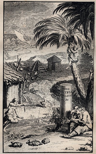 Frontispiz des Buches „Voyages et aventures de Francois Leguat et de ses compagnons en deux isles desertes des Indes Orientale“ von Francois Leguat (1637-1735), französischer Entdecker - 1708 von Unknown artist