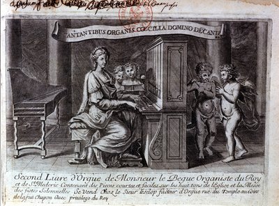 Frontispiz des zweiten Orgelbuchs von Herrn Nicolas Lebègue. Französischer Komponist 1631 bis 1702. Organist im Dienst von Ludwig XIV. Paris BNF von Unknown artist