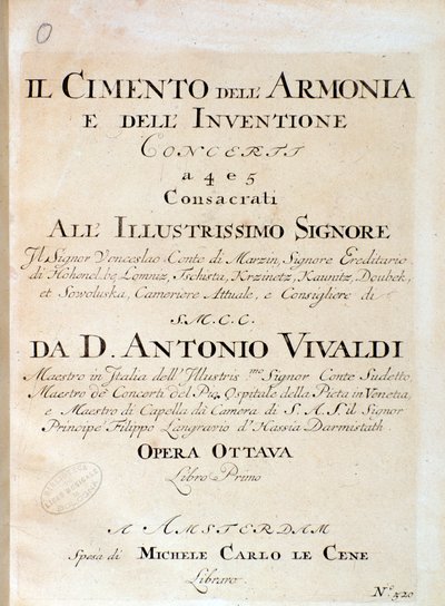 Frontispiz der Partitur des Violinkonzerts V in Il cimento dell