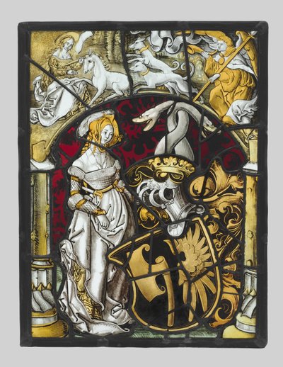 Heraldiktafel mit den Wappen von Lichtenfels und einer Einhornjagd von Unknown artist