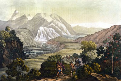 Humboldt und Bonpland überqueren den Berg Quindiu auf Tragesesseln. Aus der Reise in die Anden von Alexander von Humboldt von Unknown artist