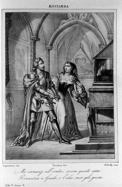 Illustration zu Szene 2 aus Akt II von „Ricciarda“ von Ugo Foscolo, 19. Jahrhundert von Unknown artist