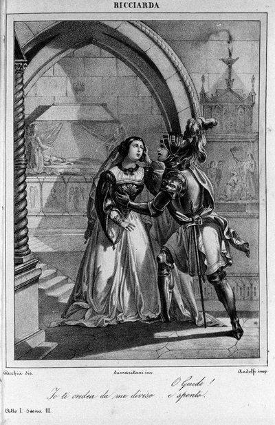 Illustration zu Szene 3 aus Akt I von „Ricciarda“ von Ugo Foscolo, 19. Jahrhundert von Unknown artist