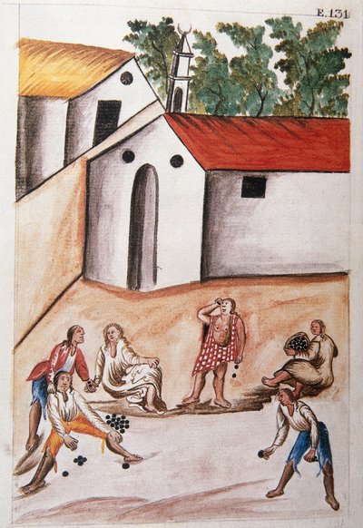 Indianer spielen das Spiel der Choloques, aus dem Buch "Trujillo del Peru" oder "Códice Martínez Compañón", von Baltazar Martinez Compañón y Bujanda, Bischof von Trujillo (1782-1785) von Unknown artist