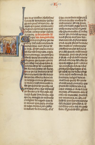 Initiale E: Ein Anwalt mit Mandanten vor einem Richter von Unknown artist
